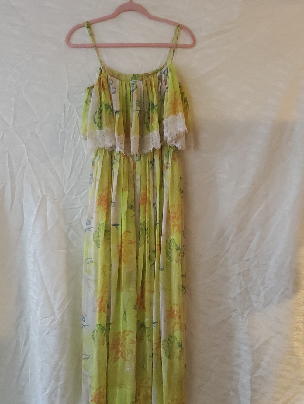 Kimchi Blue Pleated Floral Maxi dress - Lime, Coral & Yellow